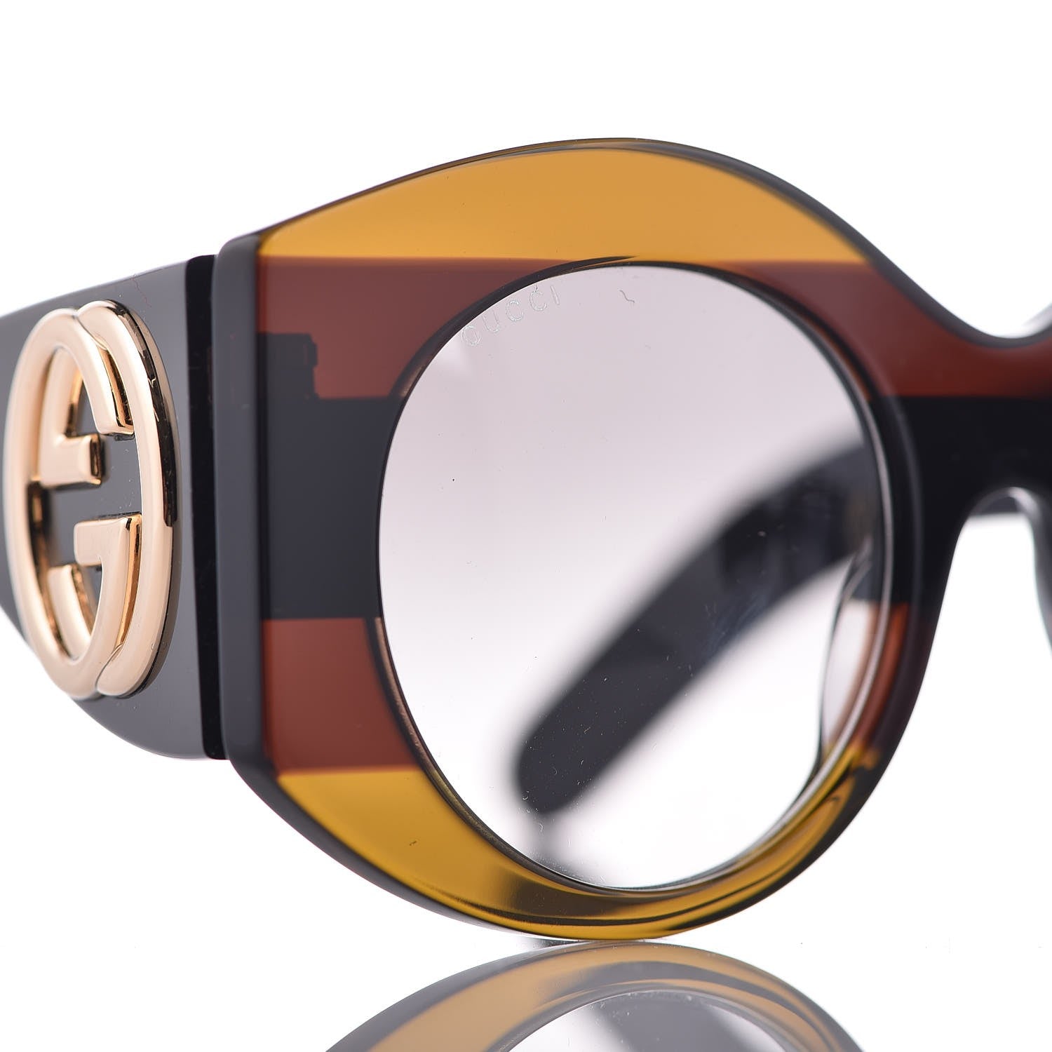 Gucci Acetate Round Frame Sunglasses GG 0177S Brown 7 of 8
