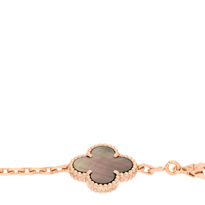 Van Cleef & Arpels 18K Rose Gold Diamond Gray Mother of Pearl 5 Motifs Vintage Alhambra Bracelet 3 of 4