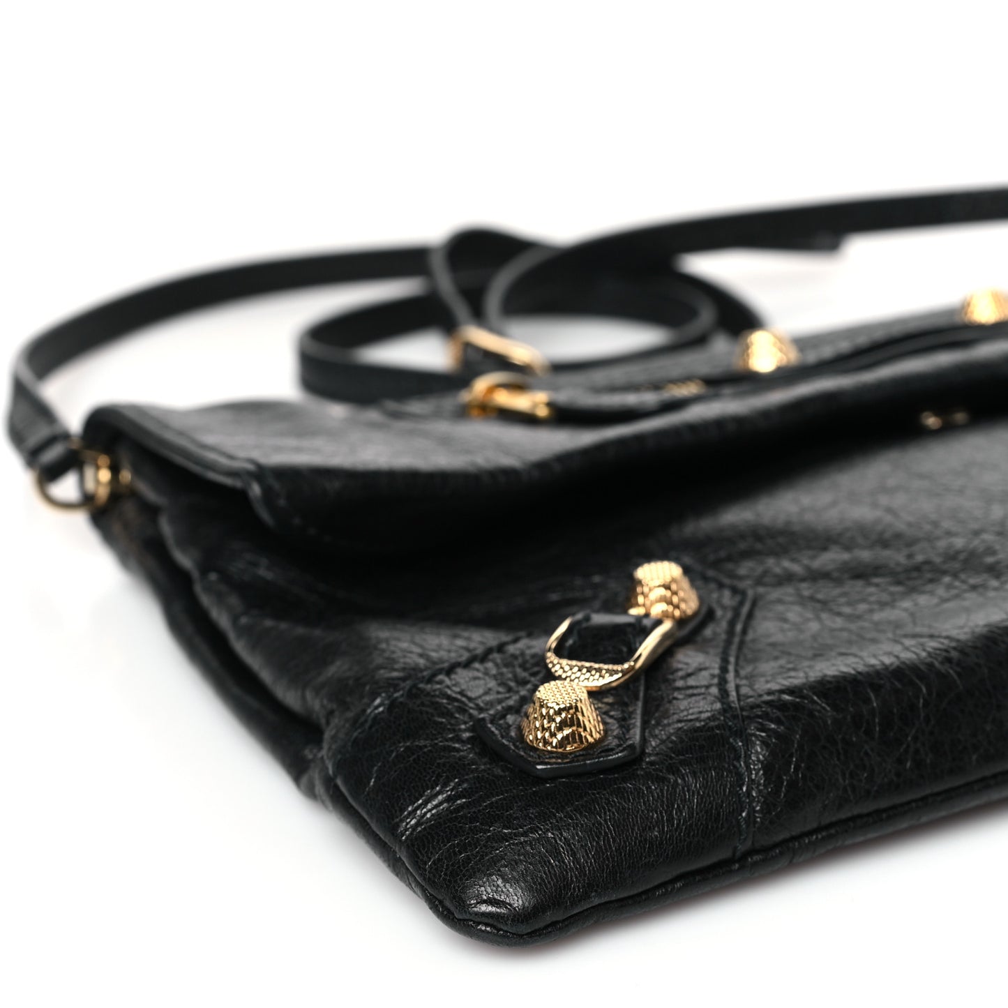 Agneau Giant 12 Gold Hardware Envelope Strap Clutch Black
