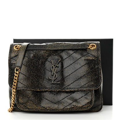 Saint Laurent Crinkled Calfskin Matelasse Monogram Medium Niki Chain Satchel Black Ocra 10 of 10