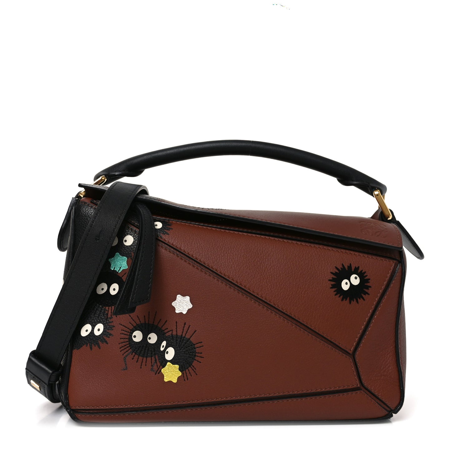 Calfskin Spirited Away Print Small Puzzle Bag Gold