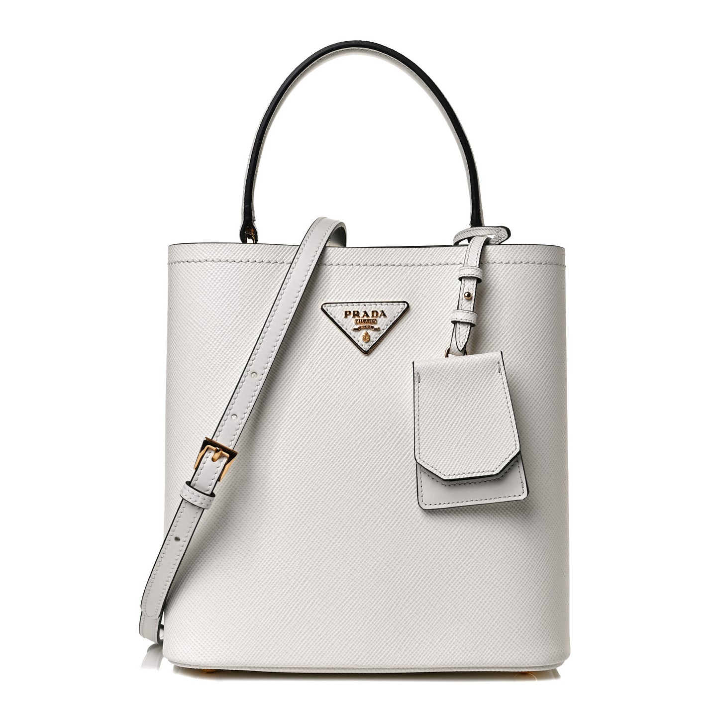 Saffiano Cuir Medium Panier Bucket Bag Bianco Black