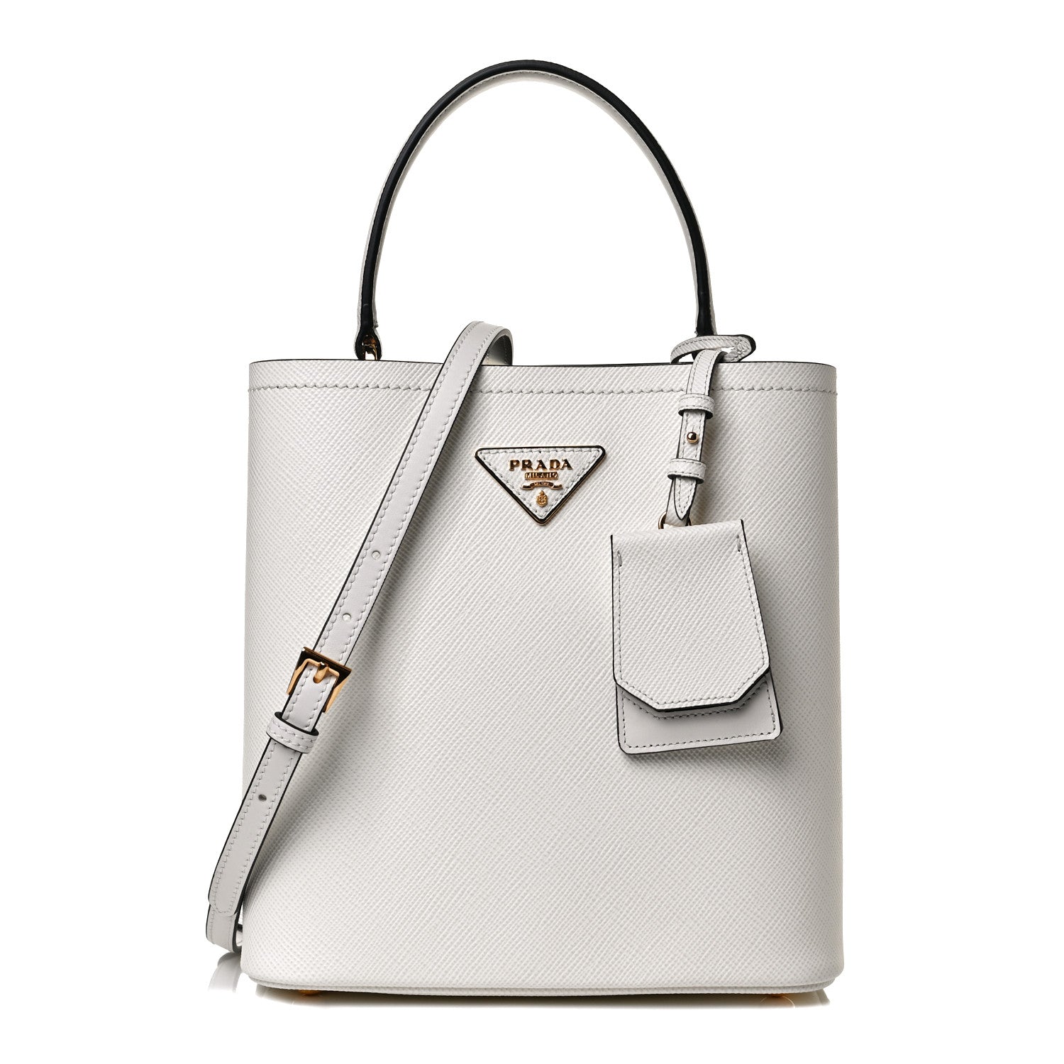 Prada Saffiano Cuir Medium Panier Bucket Bag Bianco Black 1 of 9