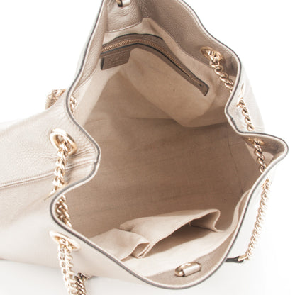 Gucci Metallic Pebbled Calfskin Medium Soho Chain Shoulder Bag Golden Beige 6 of 8