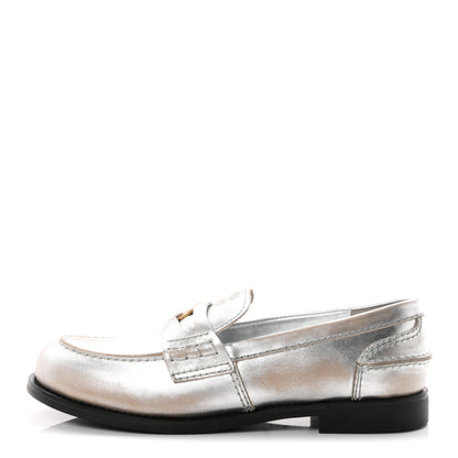Miu Miu Vitello Deco Penny Loafer 39 Argento 1 of 10