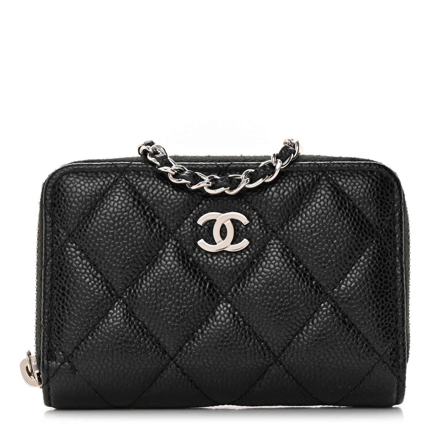 Caviar Quilted Zip Around Coin Purse Wallet On Chain Black