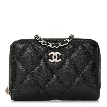 Chanel Caviar Quilted Zip Around Coin Purse Wallet On Chain Black 1 of 11