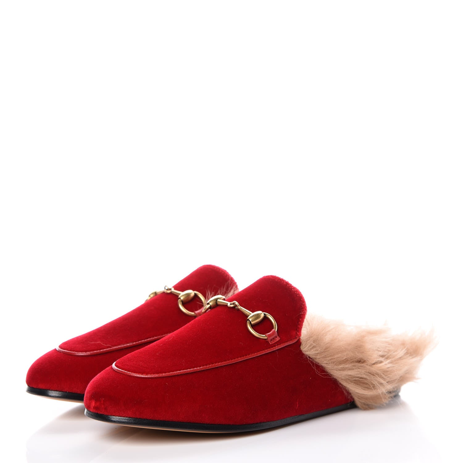 Gucci Velvet Fur Womens Princetown Slippers 35 Hibiscus Red 3 of 8