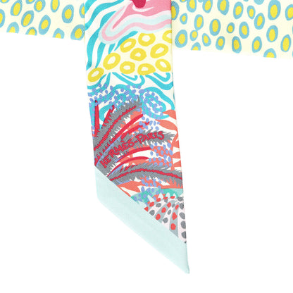 Hermes Silk Under The Waves Twilly Vert D Eau Jaune Soufre Rose 4 of 4