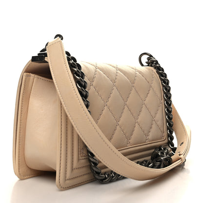 Chanel Calfskin Quilted Double Stitch Medium Boy Flap Beige 4 of 12