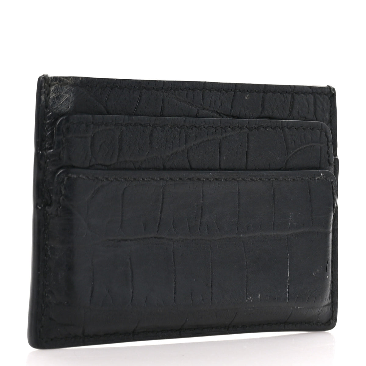 Alexander McQueen Calfskin Crocodile Embossed Skull Card Holder Black 3 of 8
