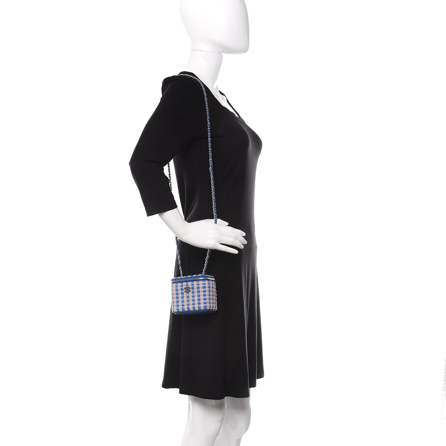 Chanel Raffia Jute Striped Mini Vanity Case With Chain Blue Beige 2 of 11