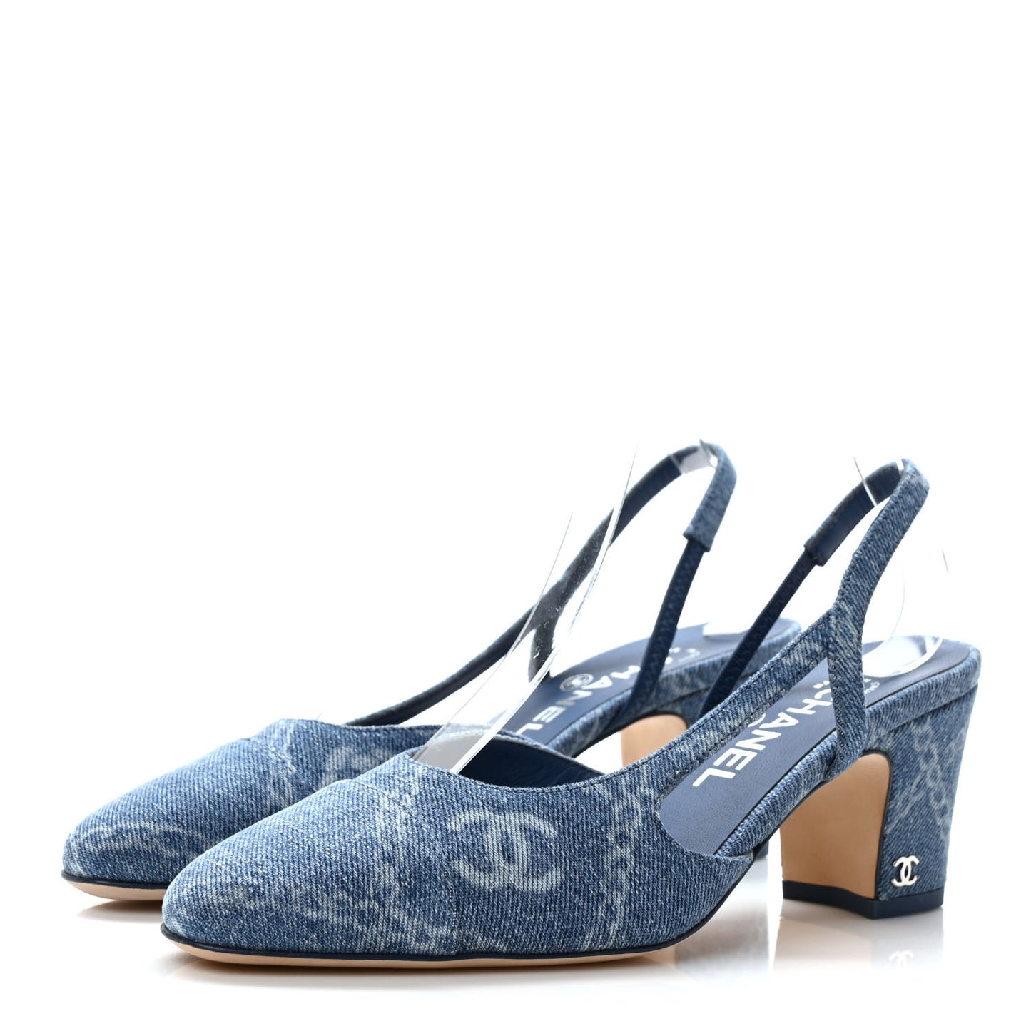 Denim Cap Toe Denim Slingback Pumps 36.5 Blue