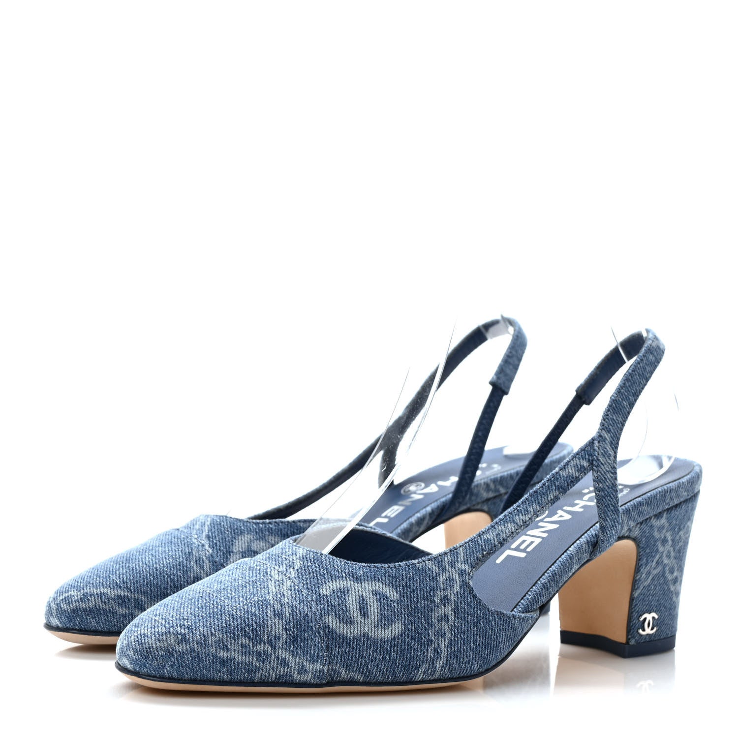 Chanel Denim Cap Toe Denim Slingback Pumps 36.5 Blue 3 of 8
