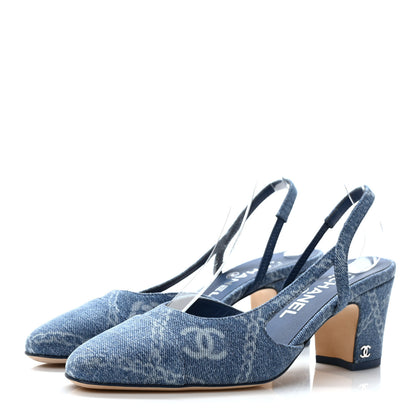 Chanel Denim Cap Toe Denim Slingback Pumps 36.5 Blue 3 of 8