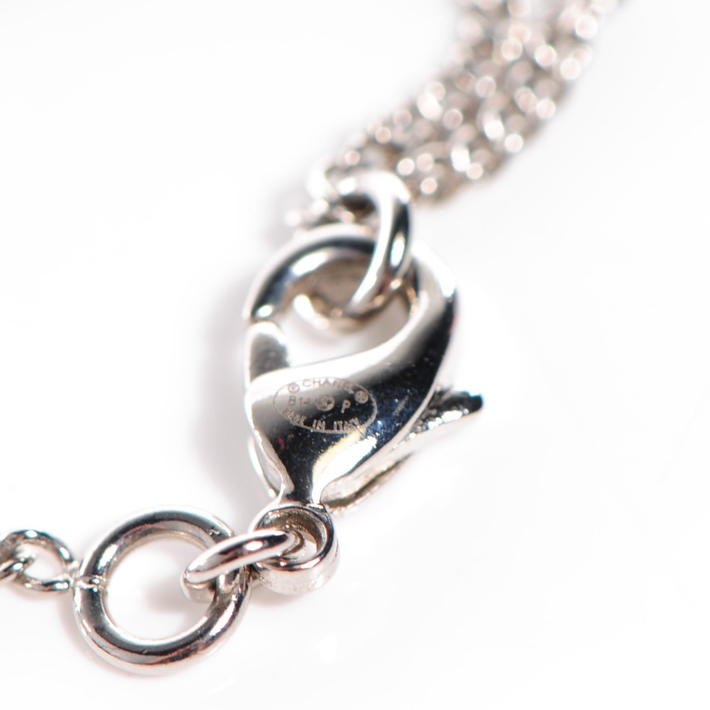 Crystal Baguette CC Pearl Necklace Silver