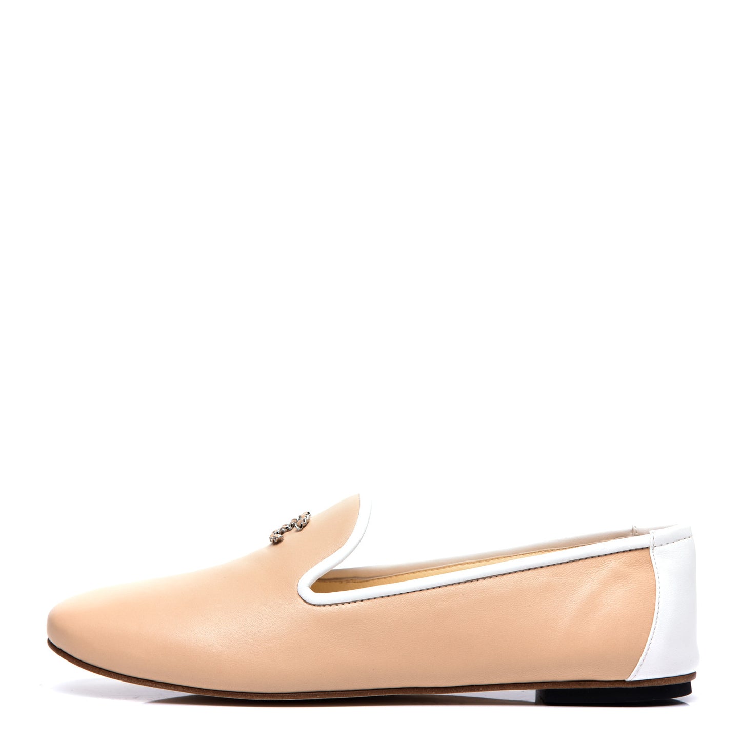 Fantasy Goatskin CC Mocassin Loafers 38 Beige White
