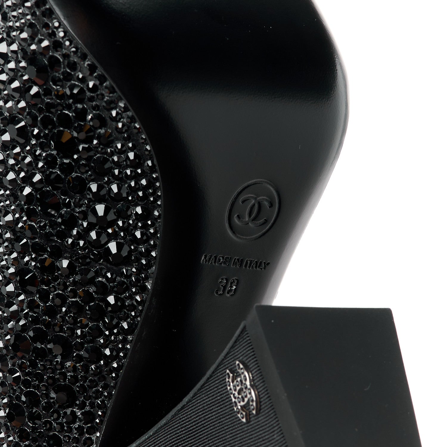 Chanel Strass Pearl Grosgrain Cap Toe Pumps 38 Black 6 of 9