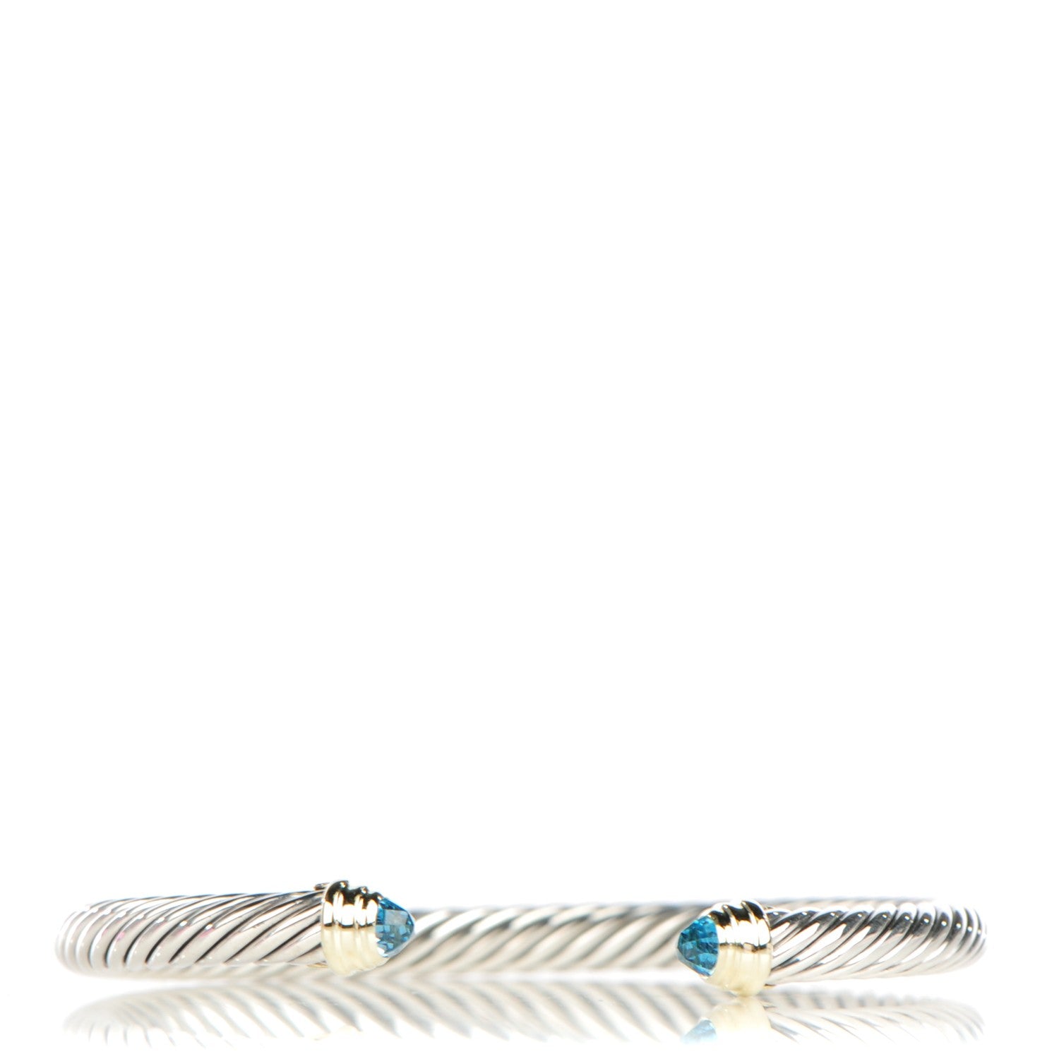 David Yurman Sterling Silver 14K Yellow Gold Blue Topaz 5mm Cable Classics Petite Color Bracelet 1 of 5