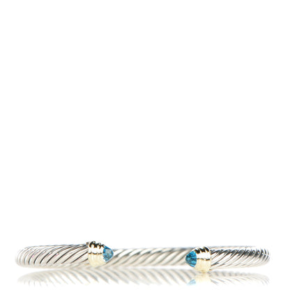David Yurman Sterling Silver 14K Yellow Gold Blue Topaz 5mm Cable Classics Petite Color Bracelet 1 of 5