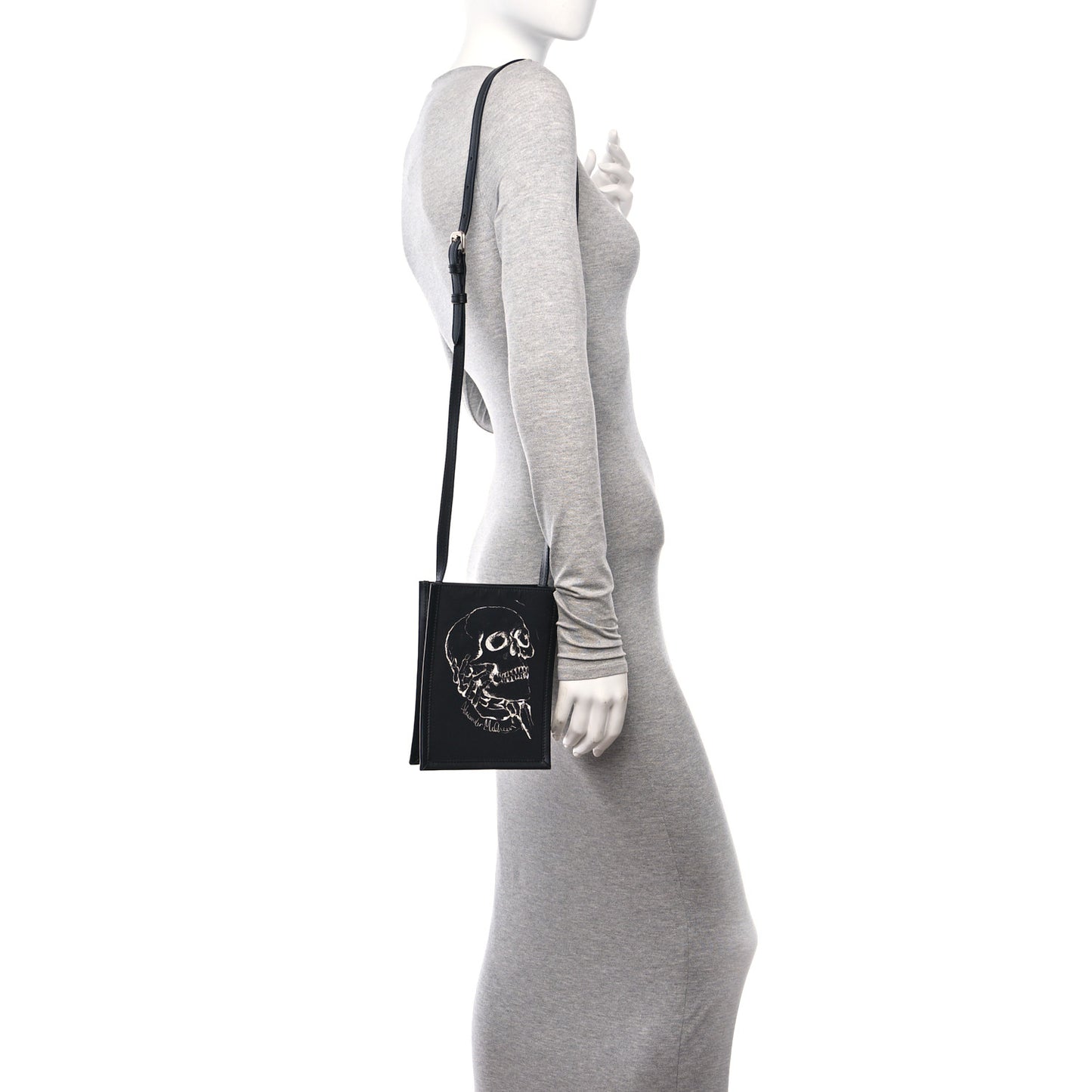 Calfskin Nylon Mini Skull Crossbody Bag Black