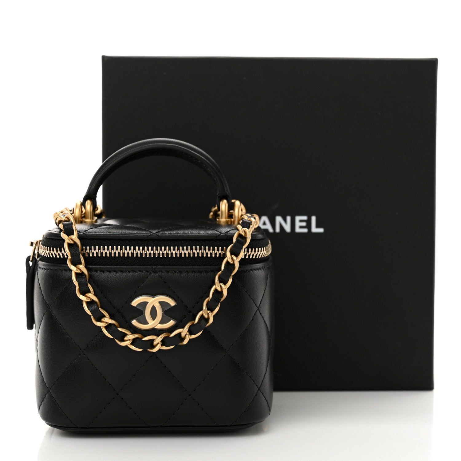 Chanel Lambskin Quilted Top Handle Mini Vanity Case With Chain Black 11 of 11