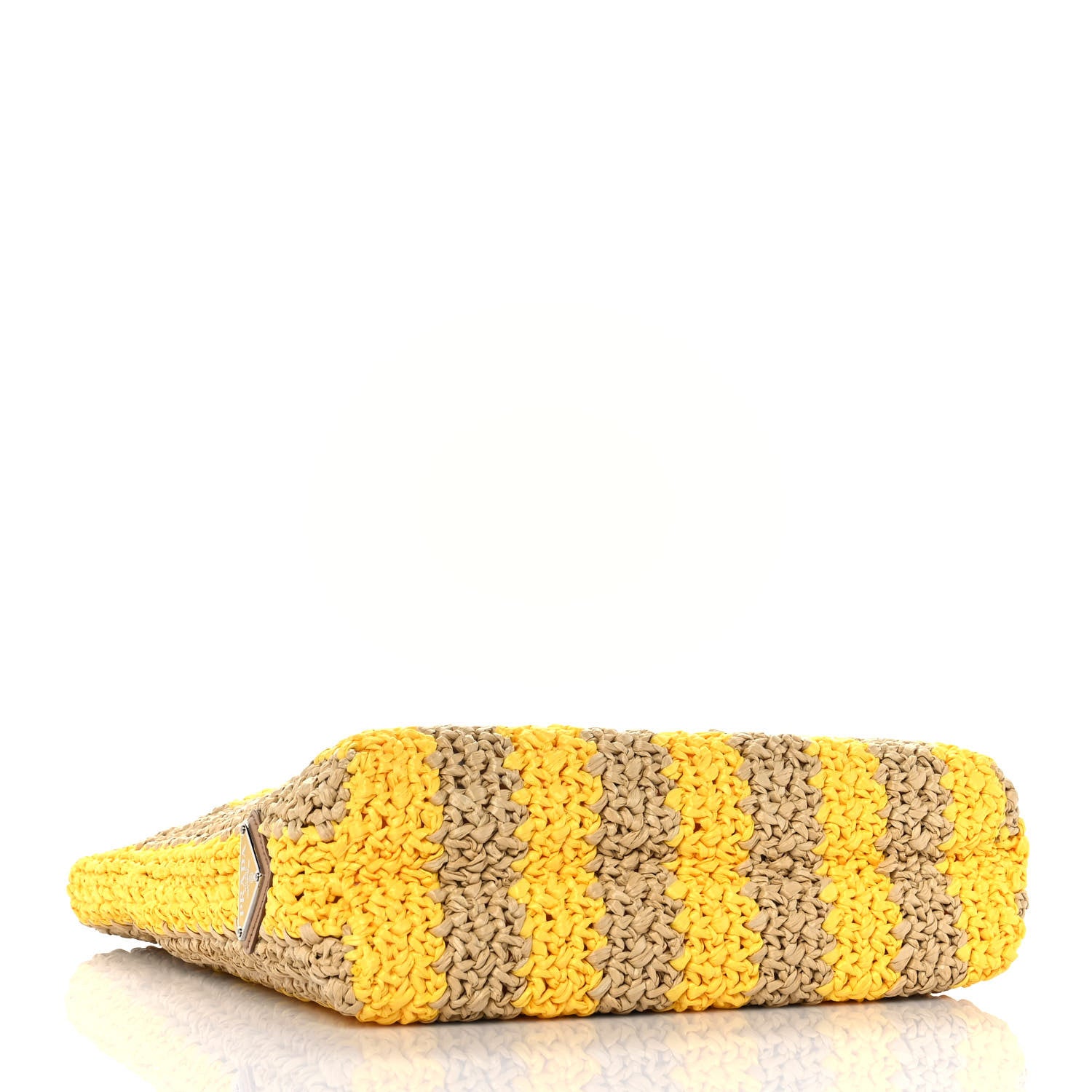 Prada Yarn Raffia Effect Crochet Striped Small Logo Tote Naturale Giallo 3 of 7
