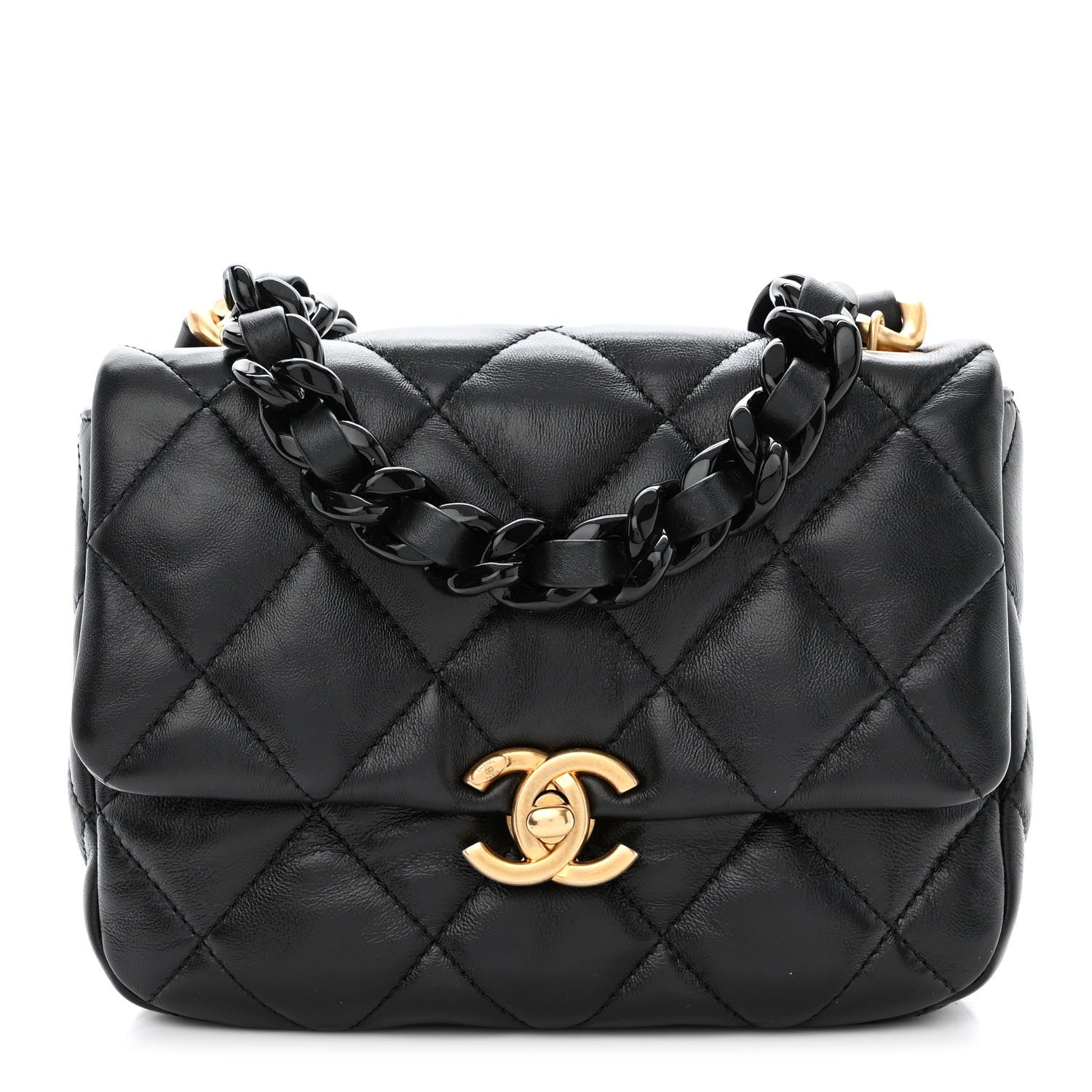 Chanel Lambskin Quilted Mini Lacquered Chain Flap Black 1 of 10