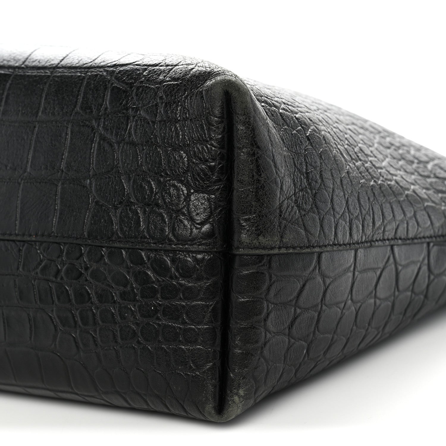 Saint Laurent Calfskin Crocodile Embossed Shopping Tote Black 11 of 16