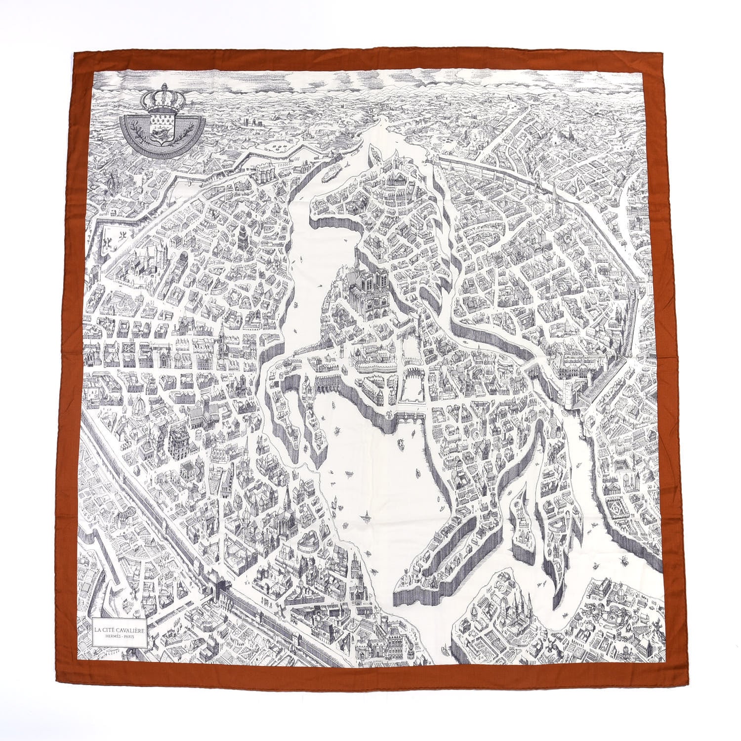 Hermes Cashmere Silk La Cite Cavaliere Shawl 140 Caramel White Anthracite 1 of 4
