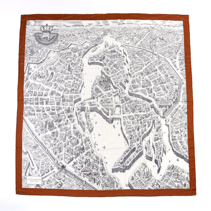 Hermes Cashmere Silk La Cite Cavaliere Shawl 140 Caramel White Anthracite 1 of 4