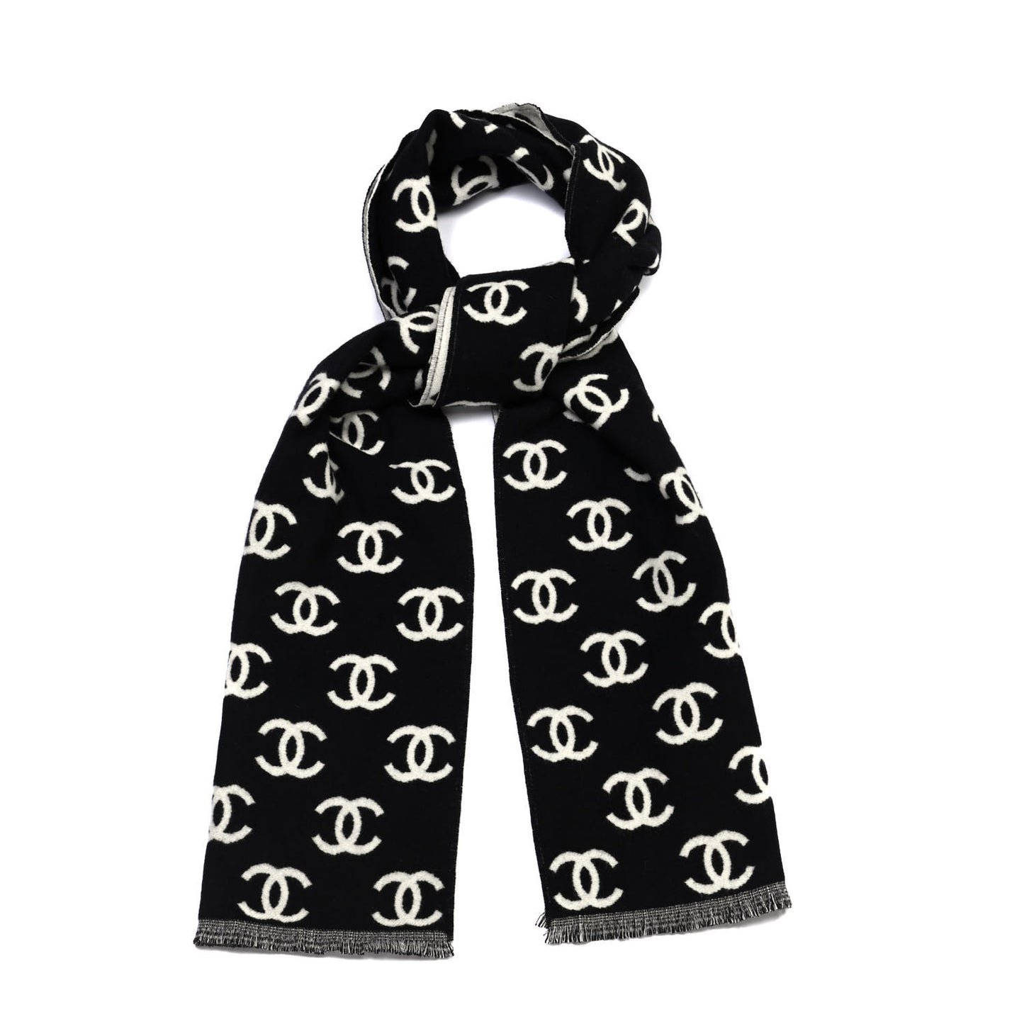 Wool Cashmere CC Scarf Black White