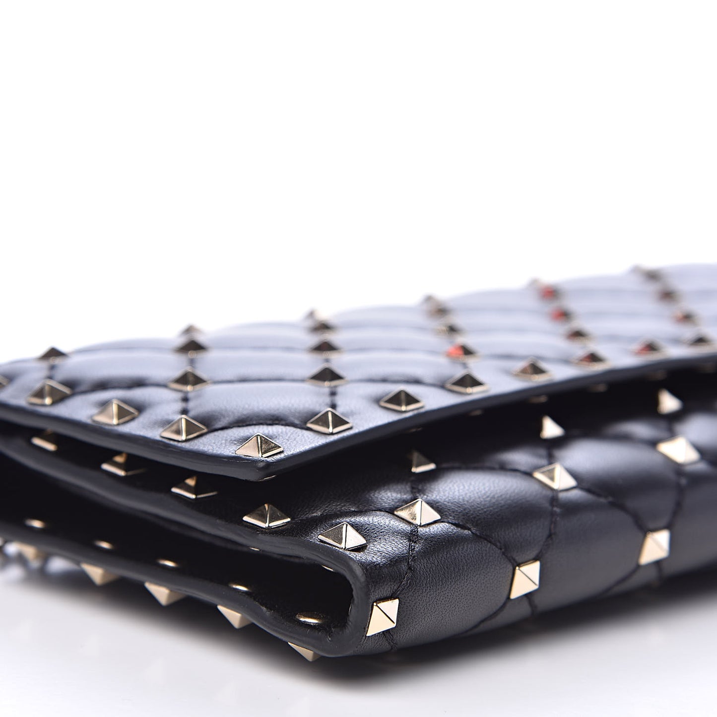 Lambskin Rockstud Spike Flap Wallet on Chain Black