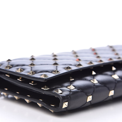 Valentino Garavani Lambskin Rockstud Spike Flap Wallet on Chain Black 8 of 11