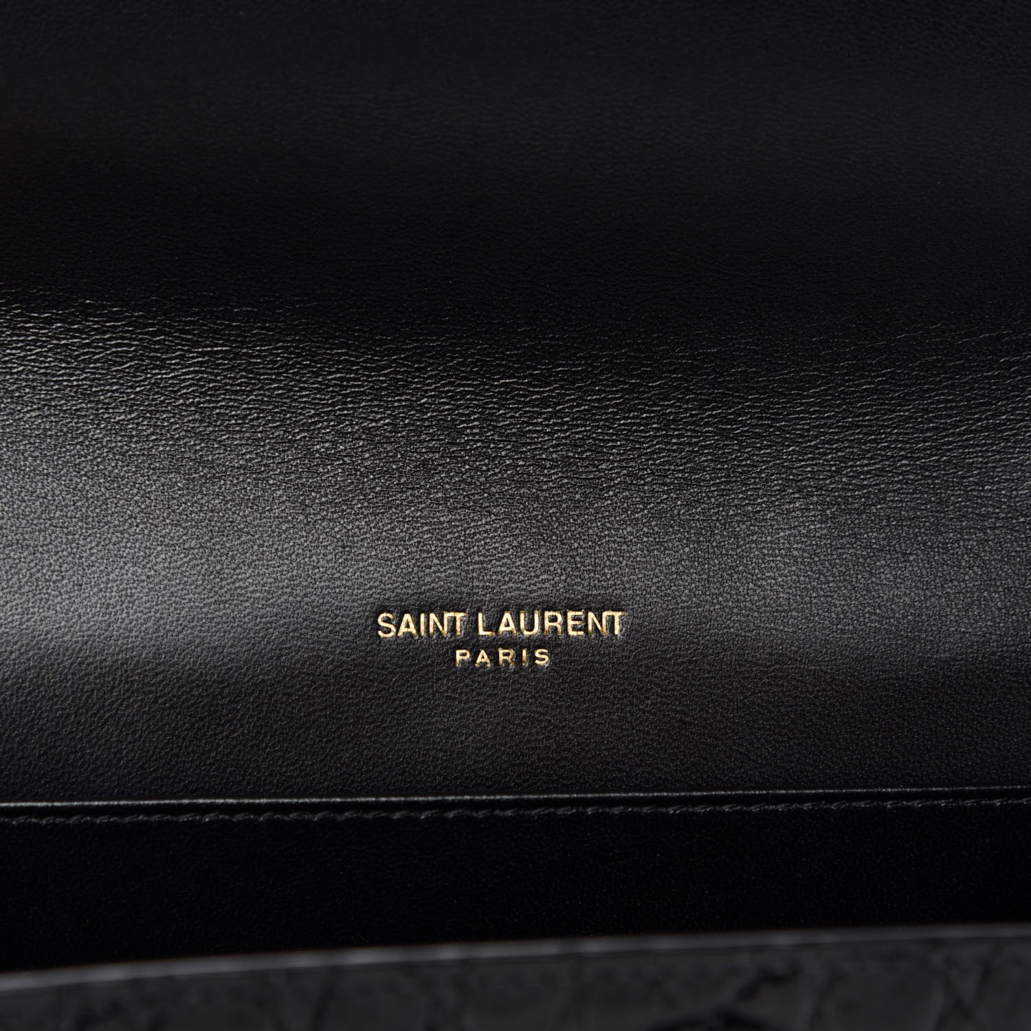 Saint Laurent Calfskin Crocodile Embossed Monogram Cassandra Chain Wallet Black 8 of 10
