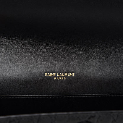 Saint Laurent Calfskin Crocodile Embossed Monogram Cassandra Chain Wallet Black 8 of 10