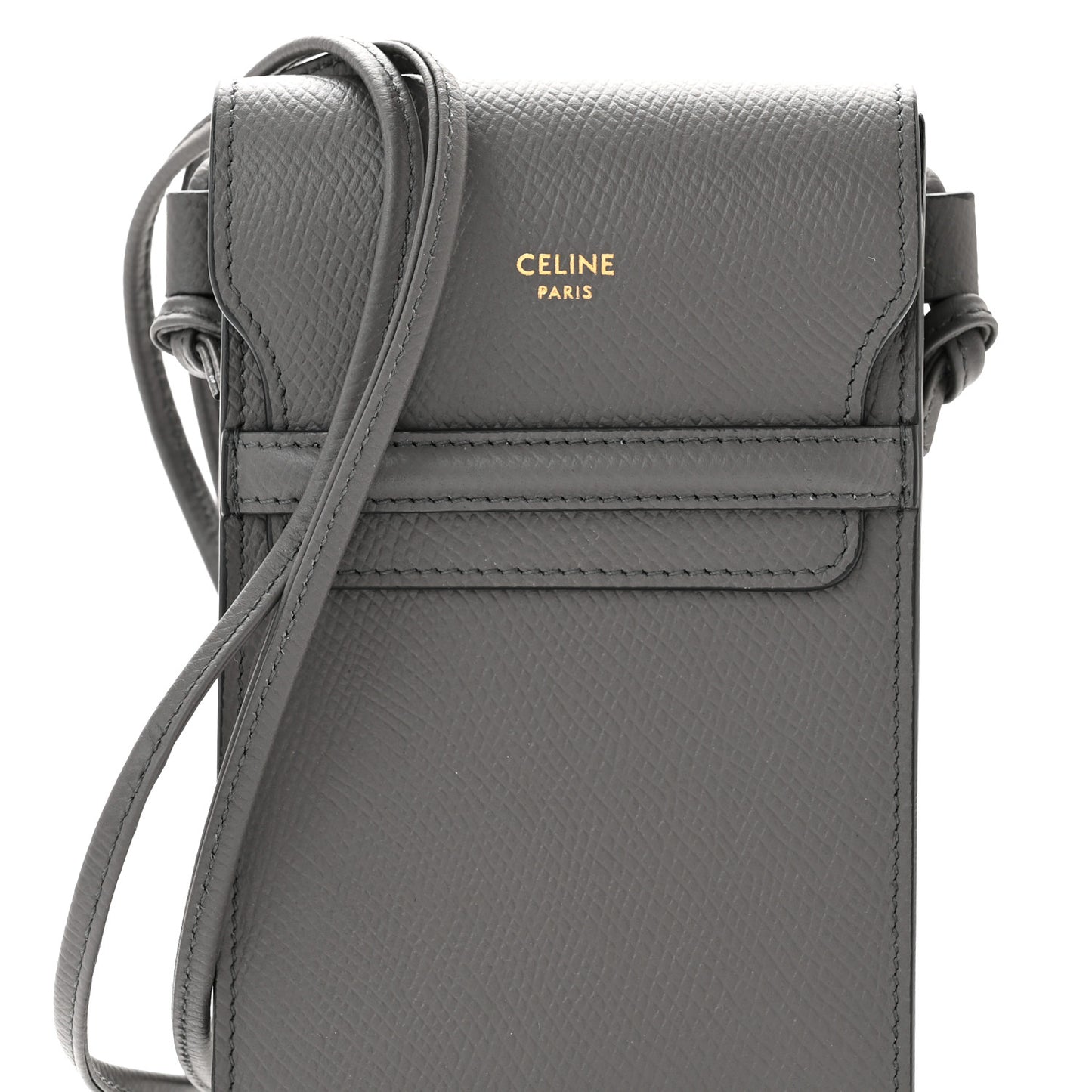 Grained Calfskin Phone Pouch With Flap Grey