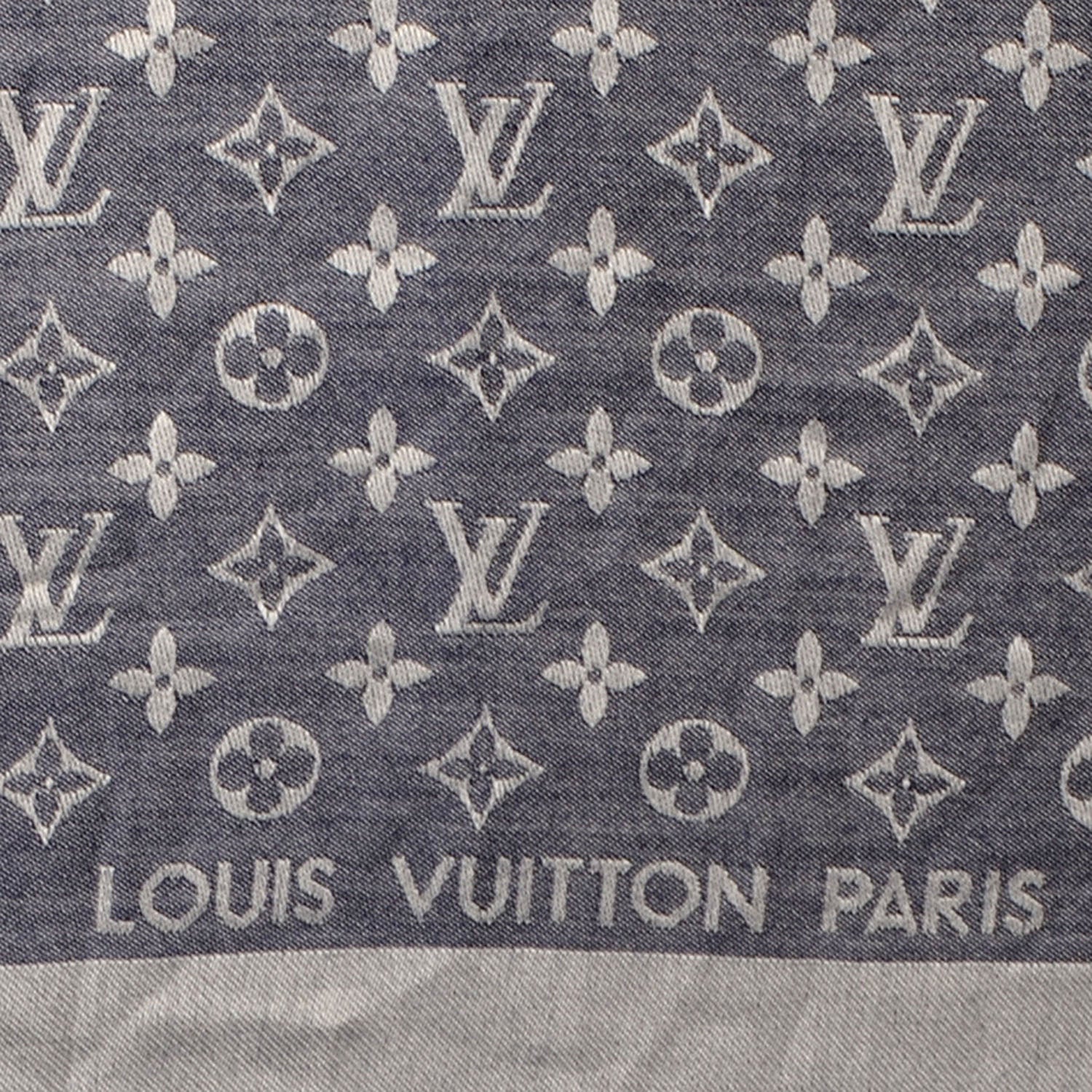 Louis Vuitton Silk Wool Monogram Denim Shawl Blue 4 of 5