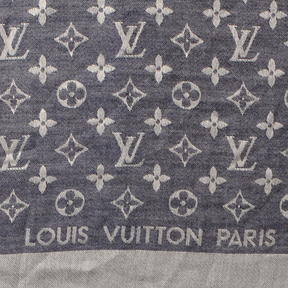 Louis Vuitton Silk Wool Monogram Denim Shawl Blue 4 of 5