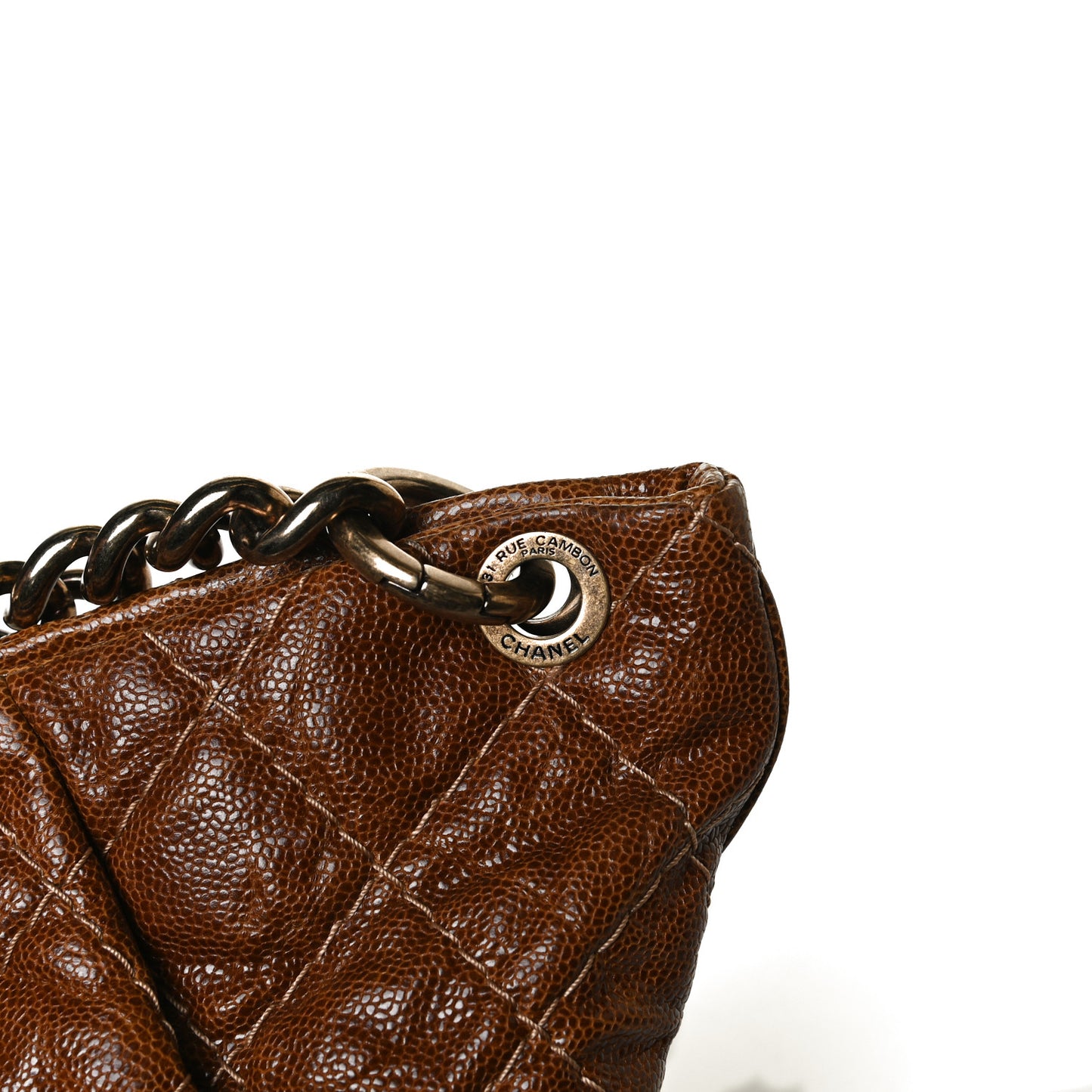 Crumpled Grained Calfskin Coco Pleats Hobo Brown