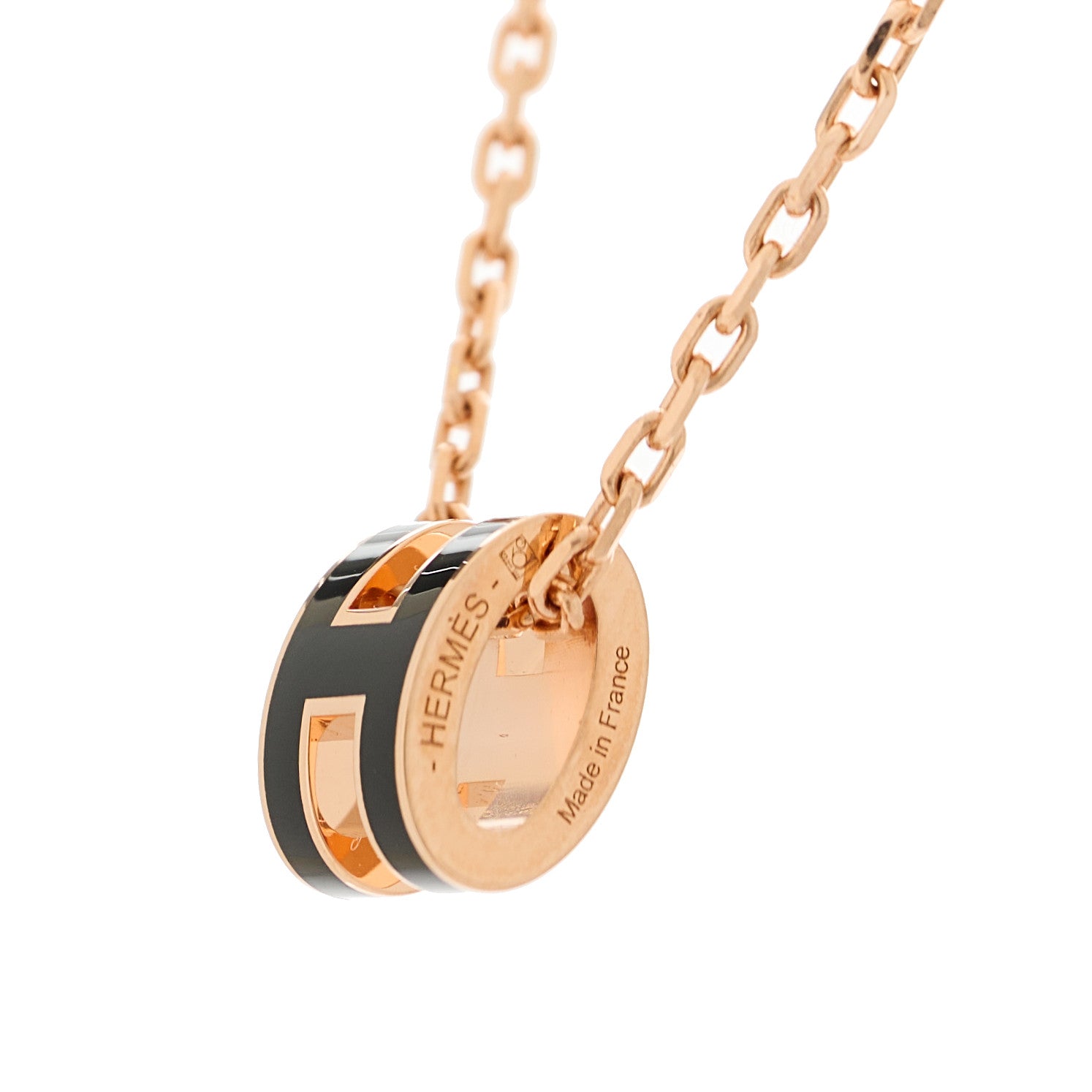 Hermes Lacquered Rose Gold Mini Pop H Pendant Necklace Black