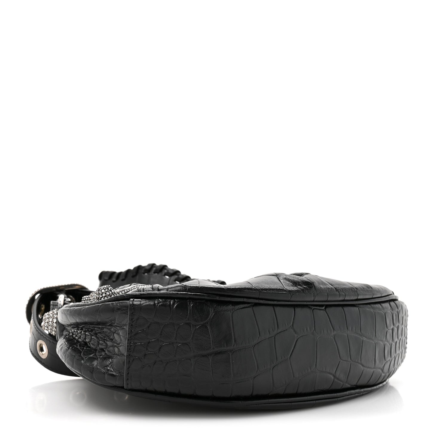 Extra Supple Calfskin Crystal Crocodile Embossed Le Cagole Shoulder Bag XS Black