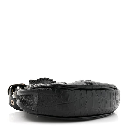 Balenciaga Extra Supple Calfskin Crystal Crocodile Embossed Le Cagole Shoulder Bag XS Black 5 of 11