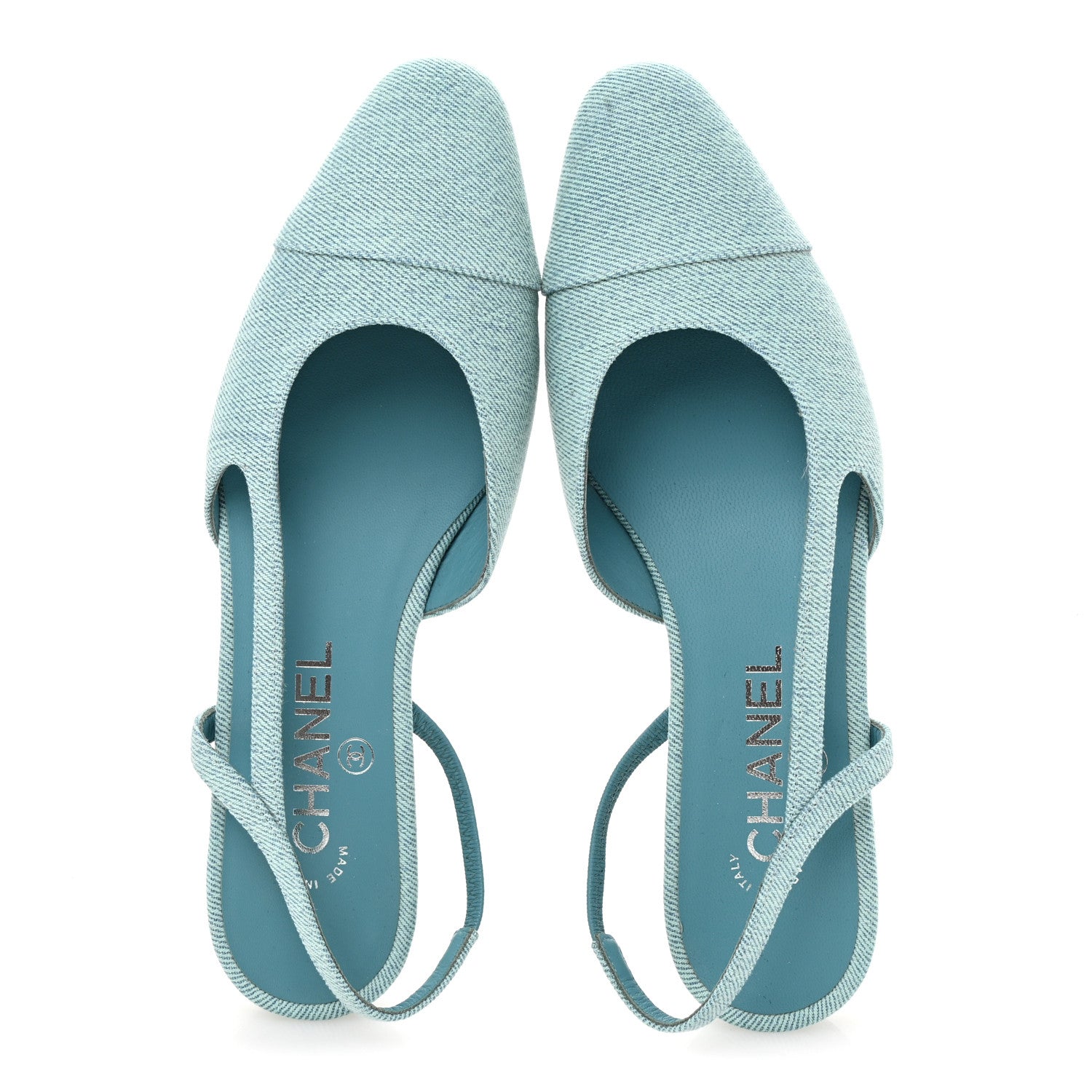 Chanel Denim Cap Toe CC Slingback Flats 37 Blue 2 of 9