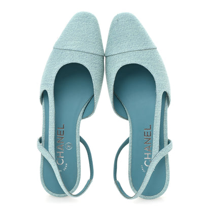 Chanel Denim Cap Toe CC Slingback Flats 37 Blue 2 of 9