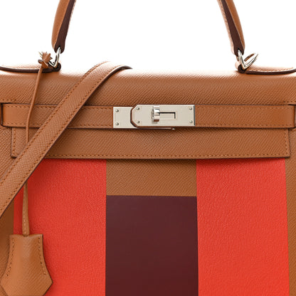 Hermes Epsom Chevre Mysore Sombrero Kellygraphie Lettre H Kelly Sellier 28 Capucine Gold Bordeaux 8 of 13