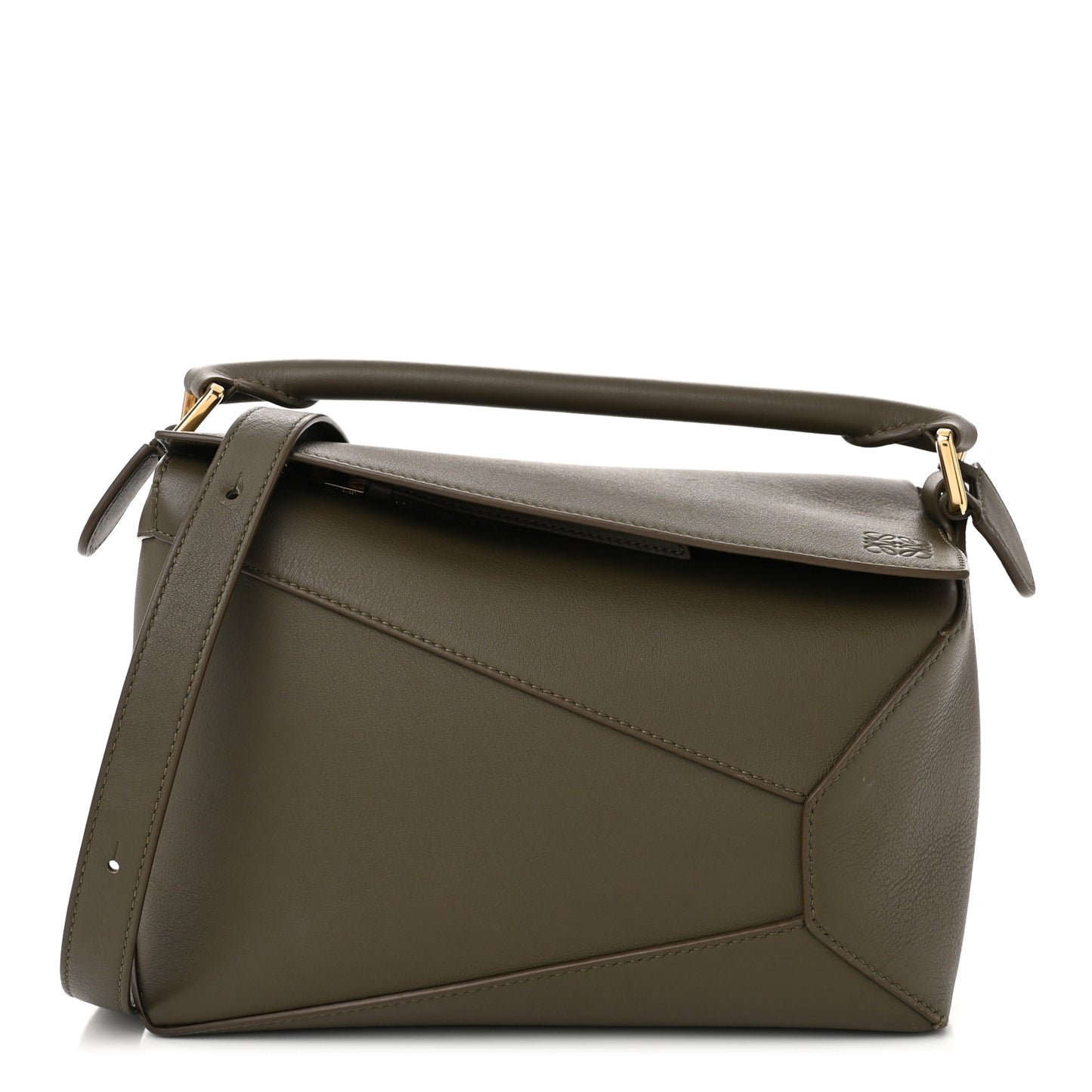 Calfskin Small Puzzle Edge Bag Dark Khaki Green