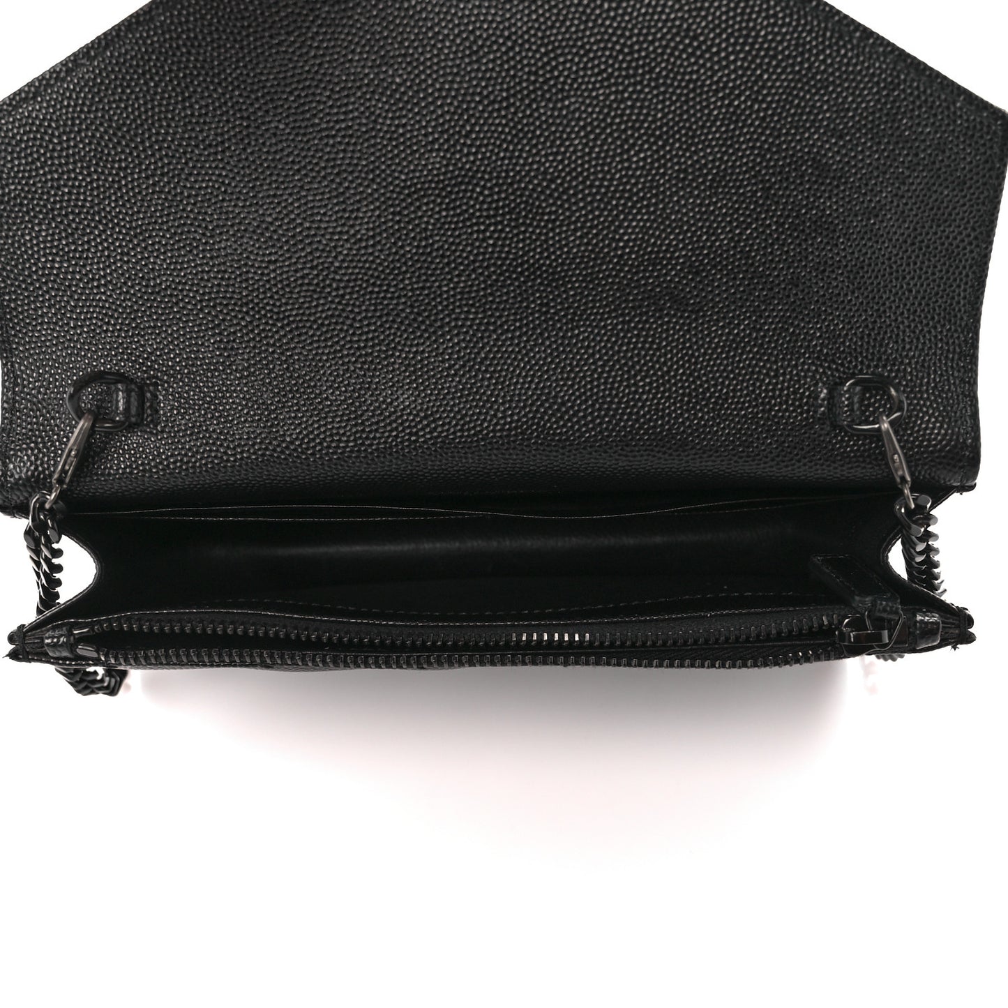 Grain De Poudre Matelasse Chevron Monogram Monochrome Envelope Chain Wallet Black