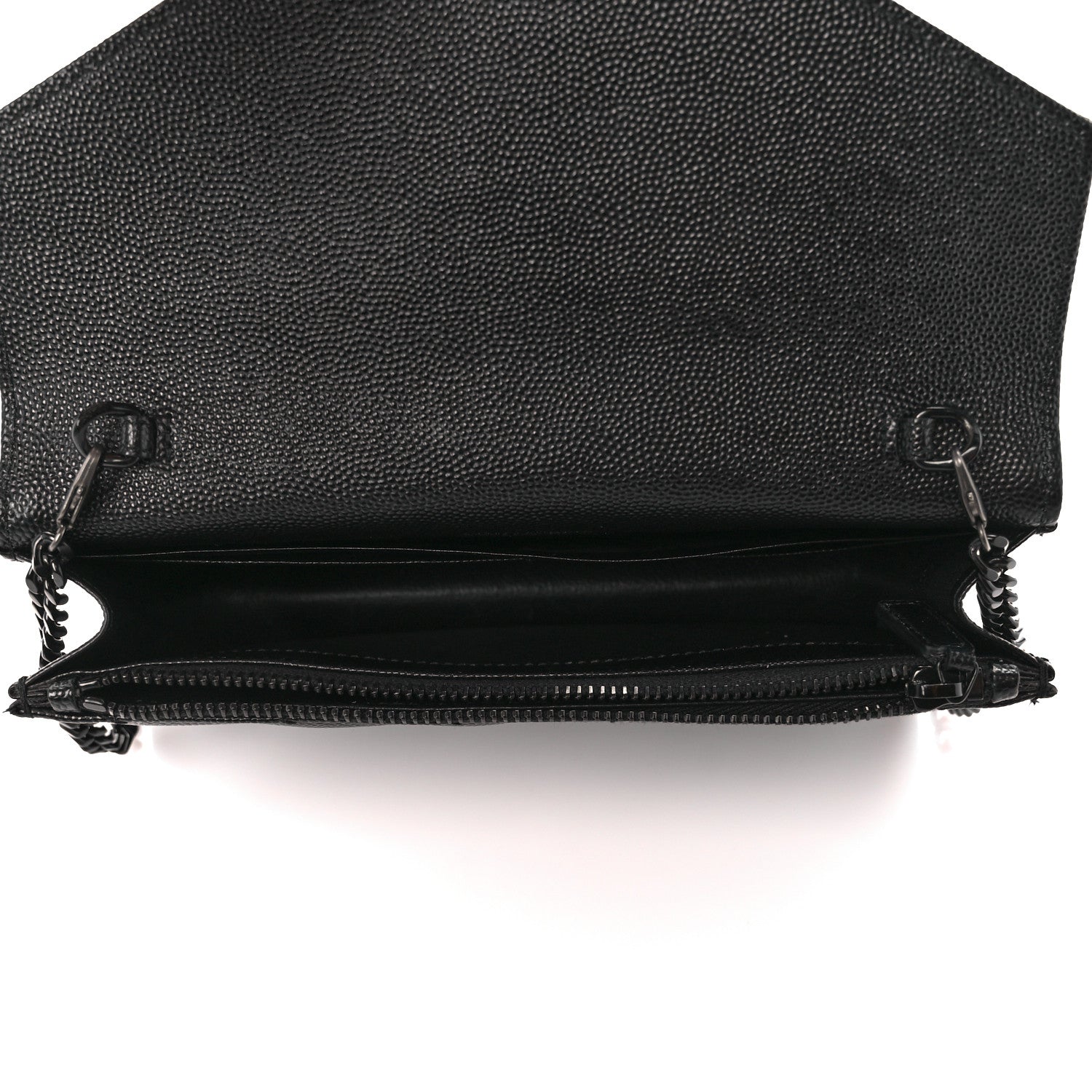 Saint Laurent Grain De Poudre Matelasse Chevron Monogram Monochrome Envelope Chain Wallet Black 5 of 9