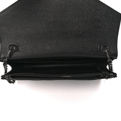 Saint Laurent Grain De Poudre Matelasse Chevron Monogram Monochrome Envelope Chain Wallet Black 5 of 9